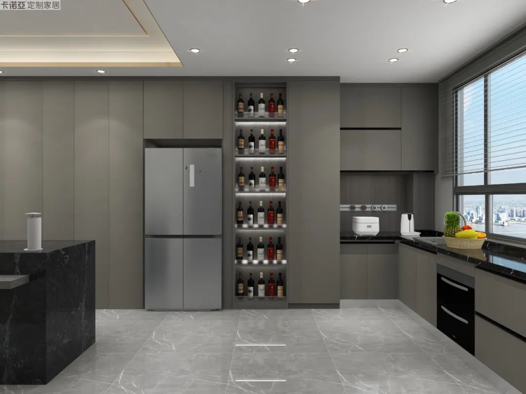 另一側櫥柜內(nèi)嵌洗碗機，安裝高度適中方便操作